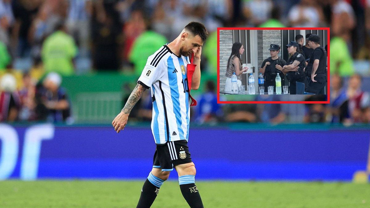 Na zdjęciu Lionel Messi W ramce Agustina Scaglia w rozmowie z policją