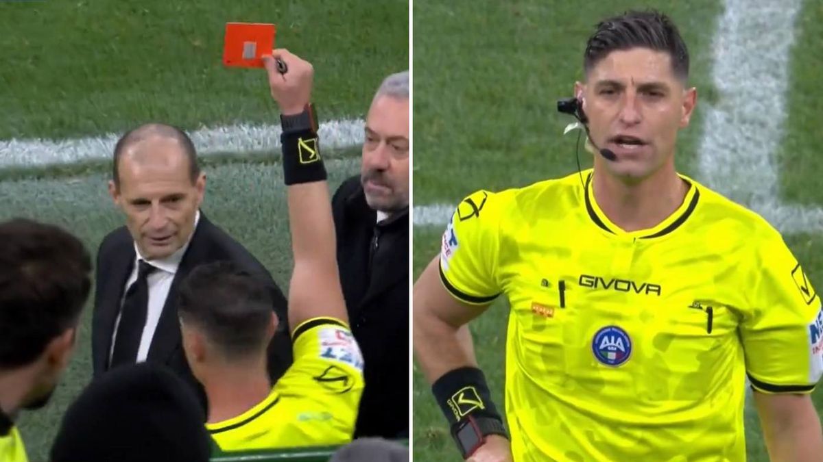 Twitter / Eleven Sports / Czerwona kartka dla Allegriego i sędzia tłumaczący swoją decyzję