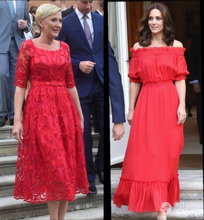 Księżna Kate i Agata Duda w czerwonych sukniach