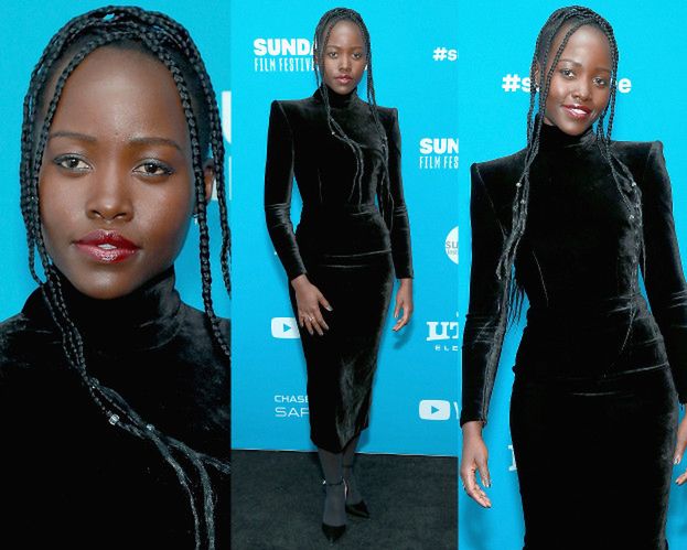 Lupita Nyong'o pozuje w drogiej sukience z kanciastymi ramionami