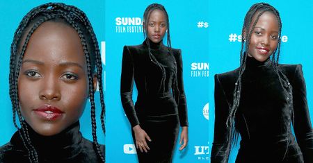Lupita Nyong'o pozuje w drogiej sukience z kanciastymi ramionami