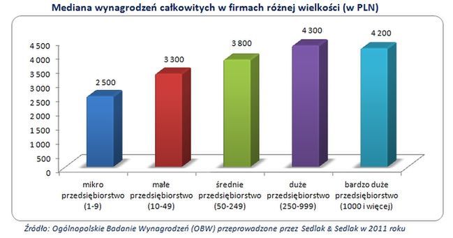 Płace w firmach o różnej wielkości w 2011 roku