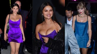 Selena Gomez i jej ŚCIŚNIĘTY BIUST w fioletowej mini zmierzają na imprezę w Nowym Jorku. Wpadła też Taylor Swift. Ikony stylu? (ZDJĘCIA)