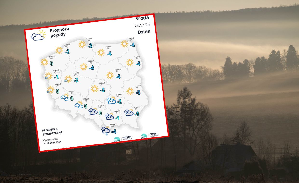 Pogoda na Wigilię. Mroźny poranek w całym kraju, na południu trudne warunki drogowe
