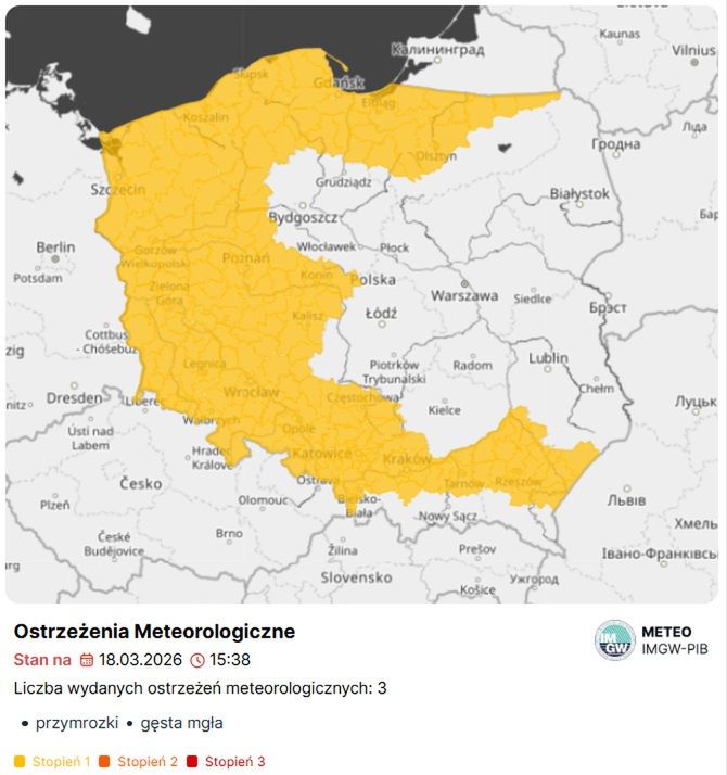 Ostrzeżenia przed mrozami i gęstą mgłą.
