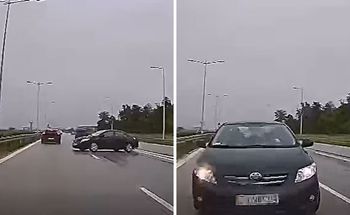 Toyota wpadła w poślizg na A4. Nagranie pokazuje czołowe zderzenie