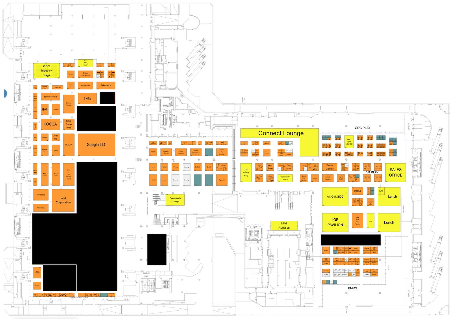 Mapa stoisk na GDC 2020 z uwzględnieniem rezygnacji, fot. Ars Technica