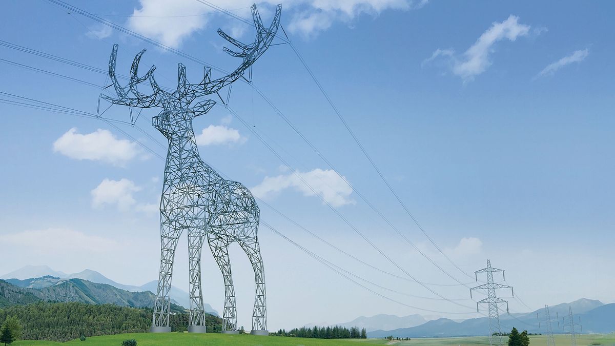 Ogromne rzeźby ze słupów energetycznych w Austrii