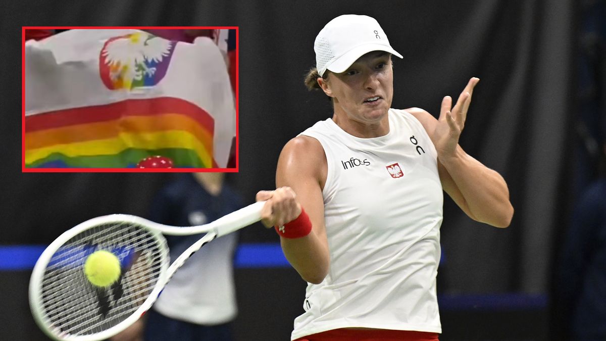 PAP/EPA / PAP/EPA/PETER SCHNEIDER / Na zdjęciu: Iga Świątek, w ramce: nietypowa flaga Polski