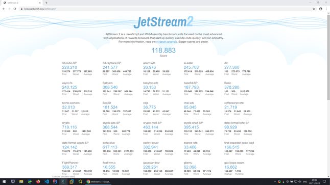 Windows - Google Chrome - JetStream2 - 118883 punktów