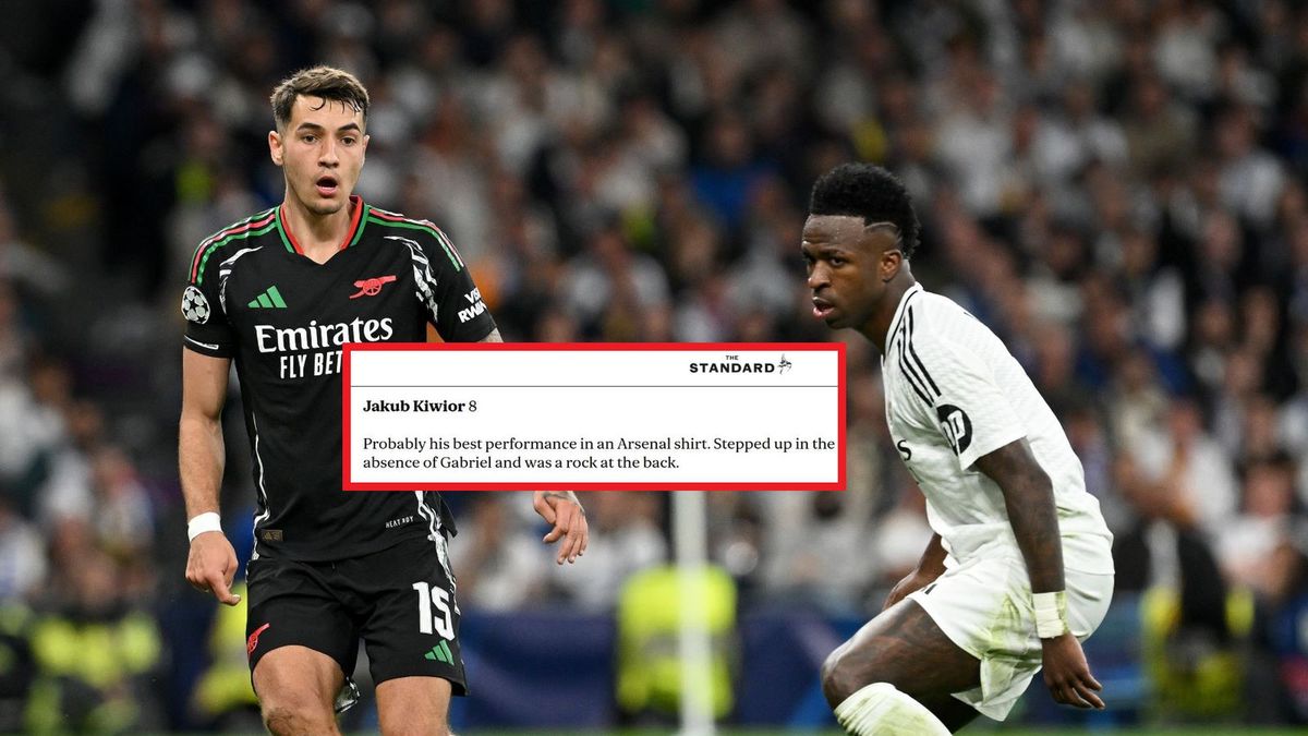 Getty Images / Stuart MacFarlane/Arsenal FC via Getty Images/ standard.co.uk / Na zdjęciu: Jakub Kiwior (L), Vinicius Junior (P)