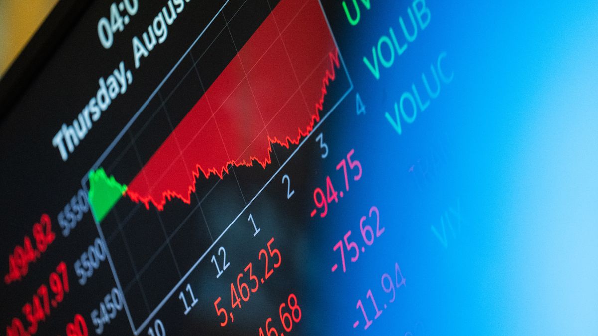 NEW YORK, NEW YORK - AUGUST 1: Stock market indices are seen on display at the New York Stock Exchange (NYSE) on August 1, 2024 in New York City. New economic data showed initial jobless claims rose the highest in a year and a manufacturing index that measures factory activity in the U.S. came in worse than expected, causing renewed worries of a recession and a broad sell off in stocks, including the Dow sinking 1.21%, the S&P 500 1.37% and the Nasdaq 2.3%. (Photo by Jeenah Moon/Getty Images)