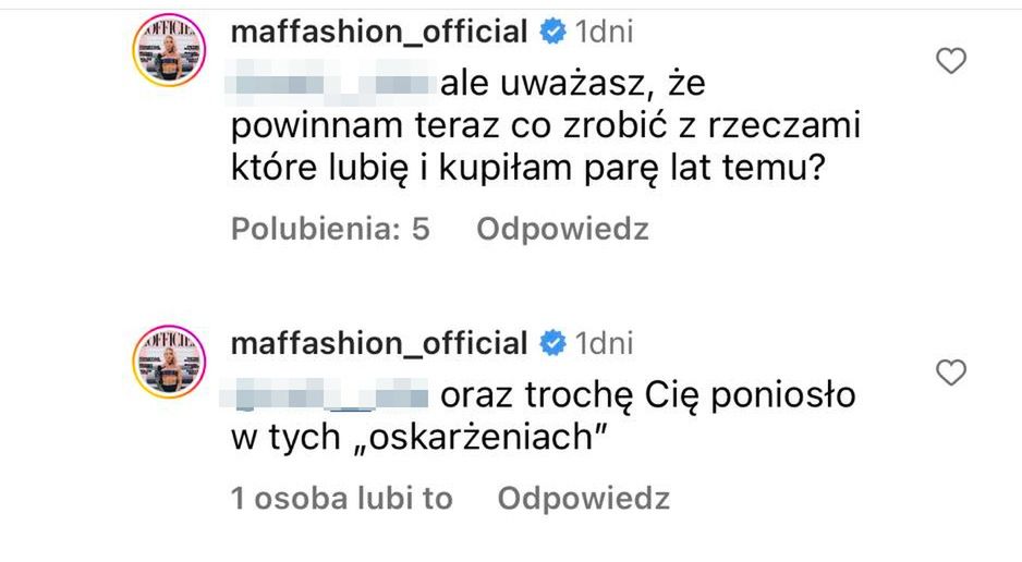 Maffashion kłóci się z internautką 