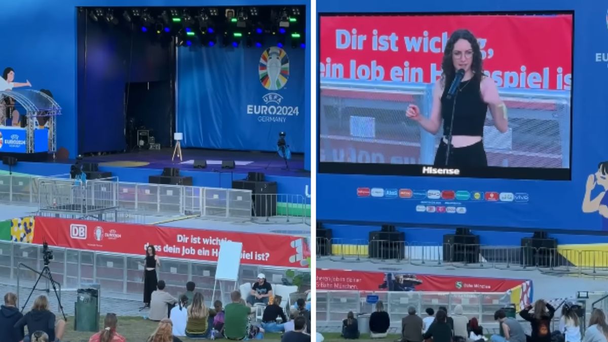 Kadr ze strefy kibica w Monachium