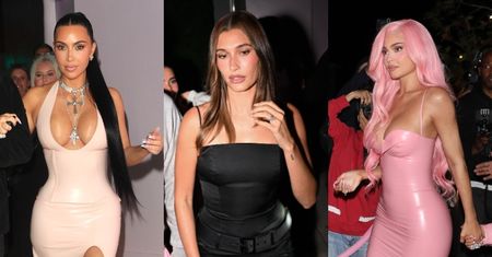 Hailey Bieber w czerni oraz Kim Kardashian i Kylie Jenner w lateksie meldują się na evencie