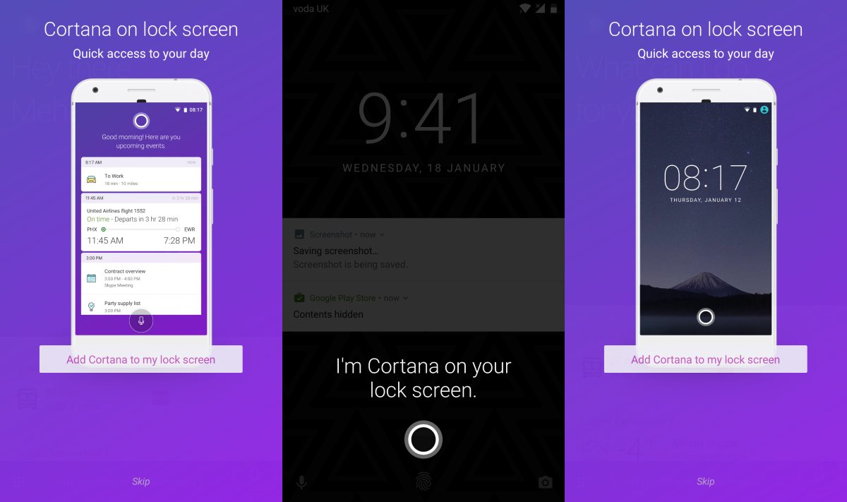 Cortana na ekranie blokady (źródło: mspoweruser.com)