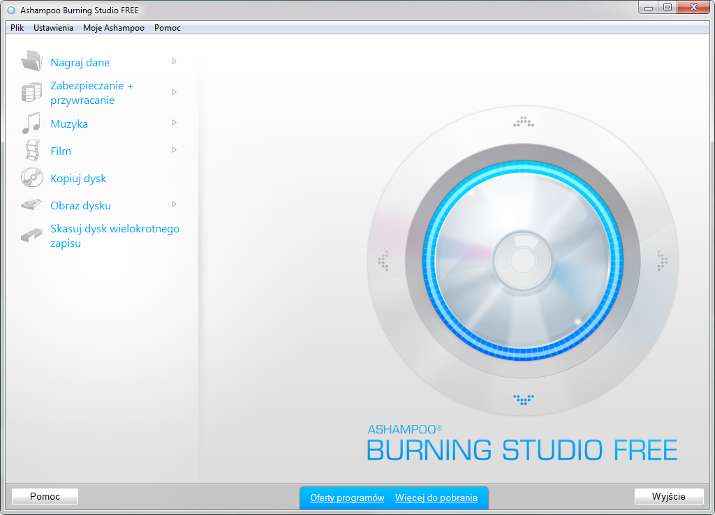Główne okno programu Ashampoo Burning Studio Free 1.12