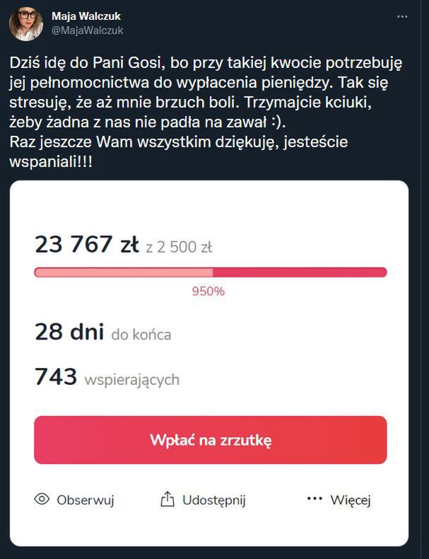 Maja Walczuk i jej podejrzana zbiórka