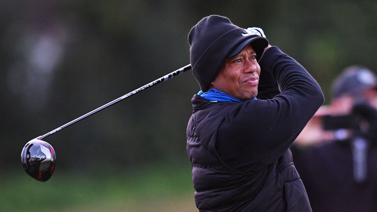 PACIFIC PALISADES, CA - FEBRUARY 15: Tiger Woods watches a tee shot during the Genesis Invitational Pro-Am on February 15, 2023, at Riviera Country Club in Pacific Palisades, CA. (Photo by Brian Rothmuller/Icon Sportswire via Getty Images)