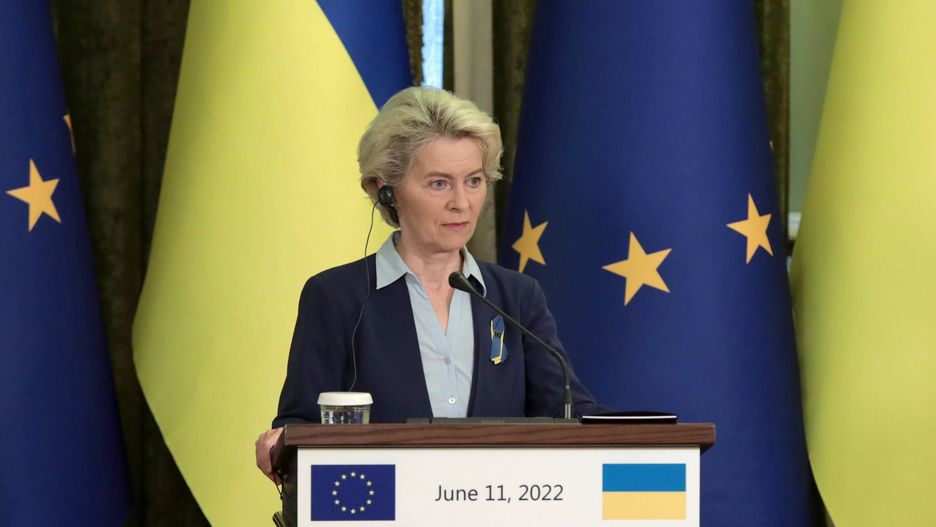 Briefing of Volodymyr Zelenskyy and Ursula von der Leyen in Kyiv
KYIV, UKRAINE - JUNE 11, 2022 - President of the European Commission Ursula von der Leyen is pictured during a joint briefing with President of Ukraine Volodymyr Zelenskyy, Kyiv, capital of Ukraine. This photo cannot be distributed in the Russian Federation.  
Dostawca: PAP/UKRINFORM
Hennadii Minchenko
politics, briefing, European Commission President, Ursula von der Leyen