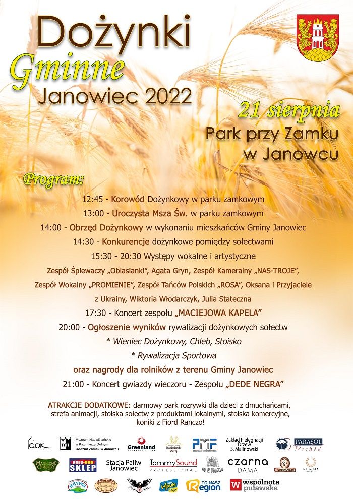 Dożynki Gminy Janowiec 2022 – program