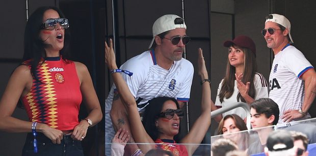 Brad Pitt i jego o 29 LAT MŁODSZA ukochana dokazują na mundialu z Penelope Cruz i Javierem Bardemem (ZDJĘCIA)