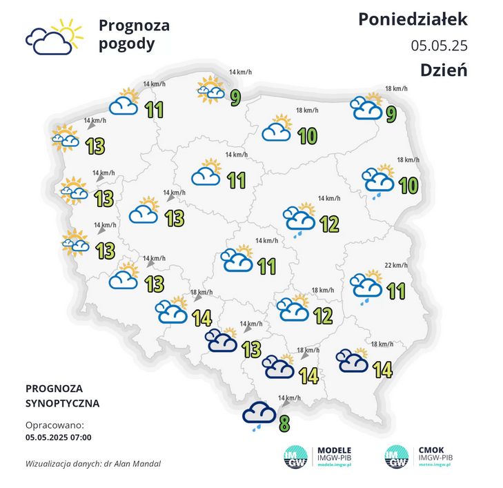 Pogoda w poniedziałek