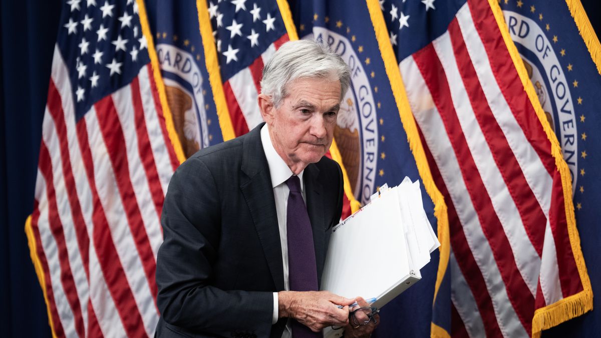 UNITED STATES - JULY 30: Federal Reserve Chairman Jerome Powell concludes a news conference after a meeting of the Federal Open Market Committee on Wednesday, July 30, 2025. Powell announced the Fed will leave interest rates unchanged. (Tom Williams/CQ-Roll Call, Inc via Getty Images)
