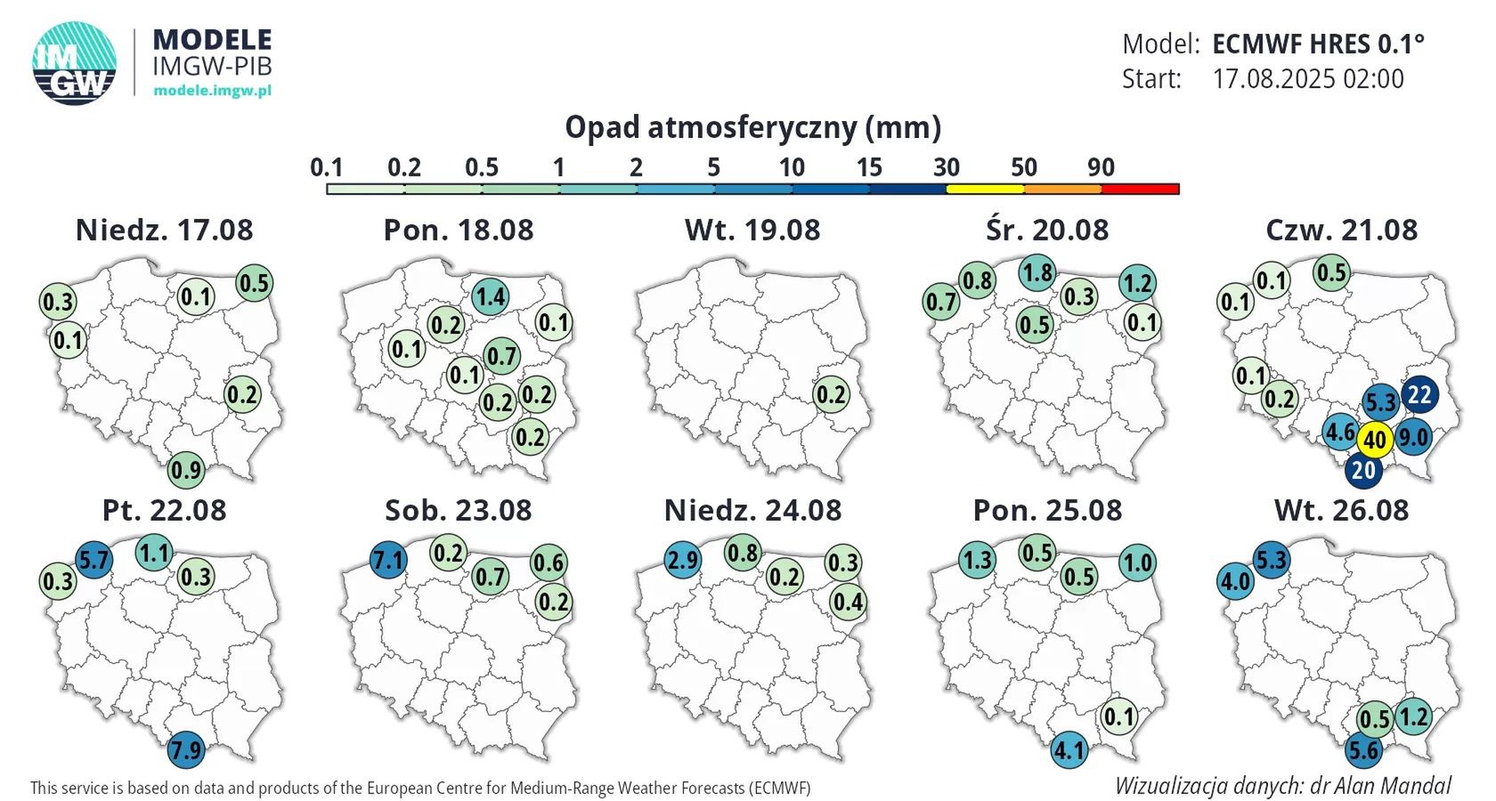 Prognoza opadów na najbliższe dni.