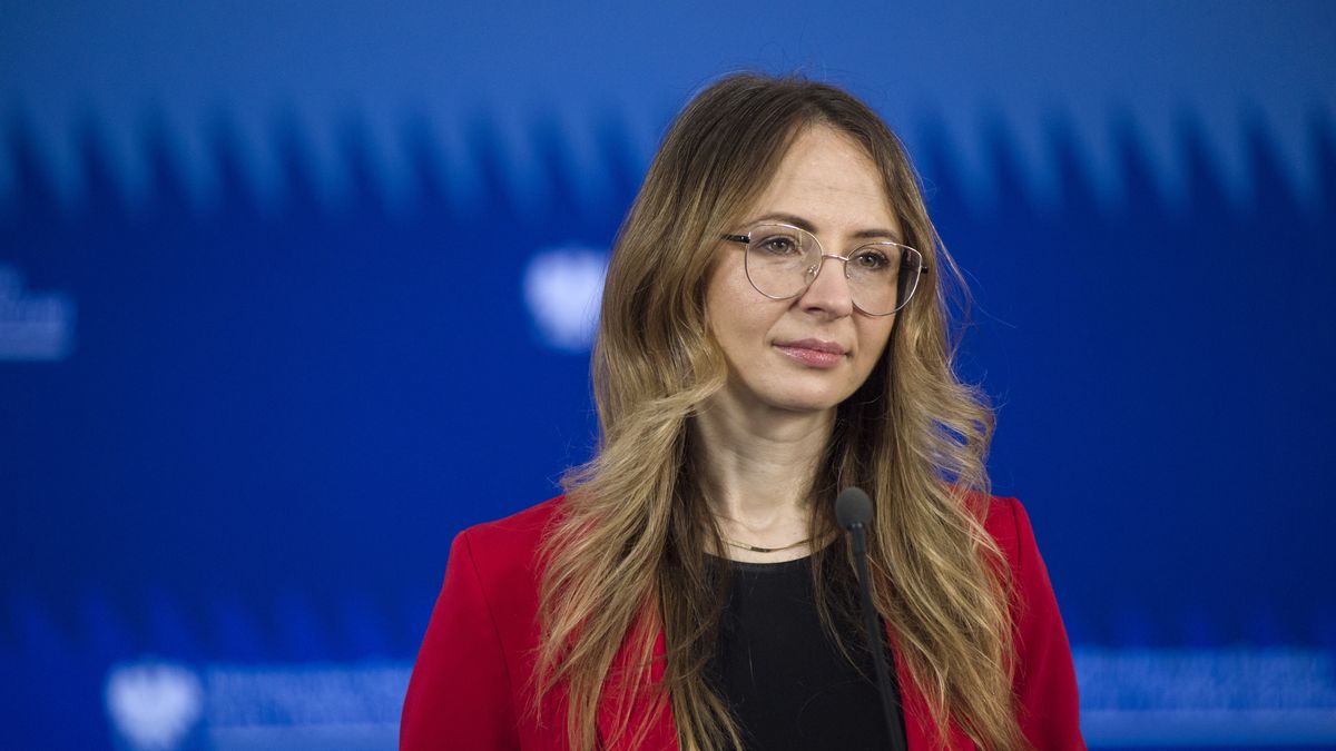 WARSAW, MASOVIAN VOIVODESHIP, POLAND - 2025/03/19: Minister Agnieszka Dziemianowicz-Bak speaks during a press conference at the Ministry of Family, Labor and Social Policy in Warsaw. A press conference was held on the entry into force of the act on extended leave for parents of premature babies. Since Wednesday, March 19, regulations have been put in force in Poland introducing additional maternity leave for parents of premature babies and children requiring hospitalization immediately after birth. (Photo by Attila Husejnow/SOPA Images/LightRocket via Getty Images)