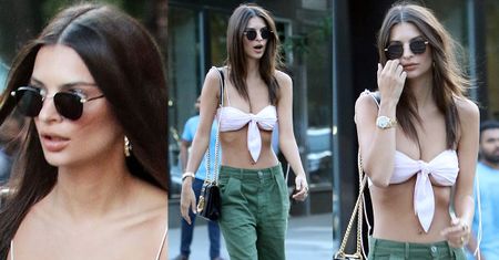 Emily Ratajkowski spaceruje w szmatce zamiast stanika
