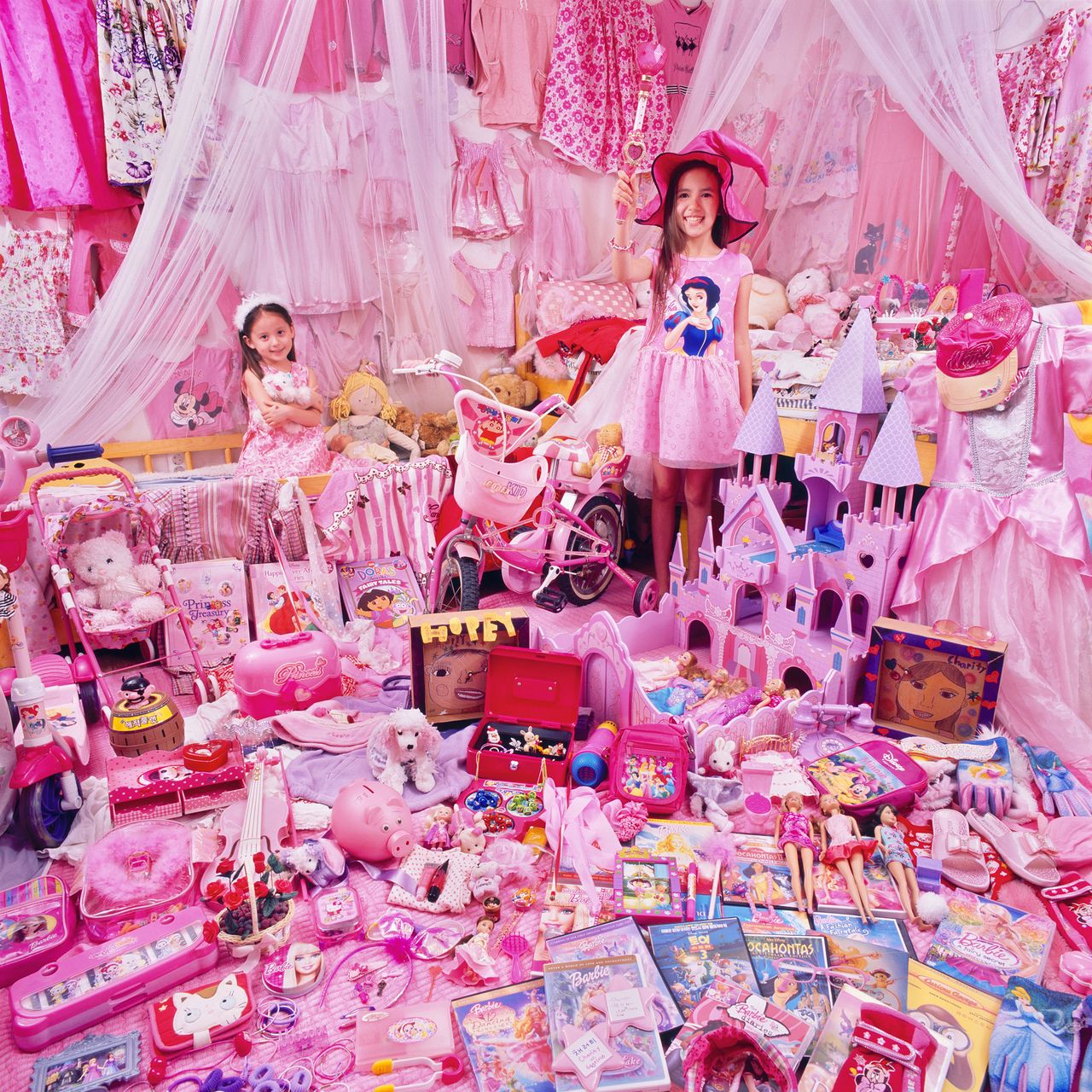 Projekt koreańskiego foografa Jeongmee Yoona, "The Pink and Blue" („Różowy i niebieski”), zrodził się z zamiłowania jego sześcioletniej córki do różowych zabawek, ciuchów i innych rzeczy.