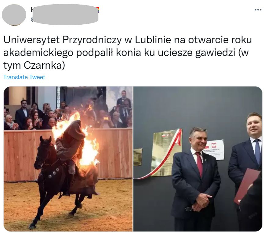 Płonący koń na Uniwersytecie Przyrodniczym w Lublinie