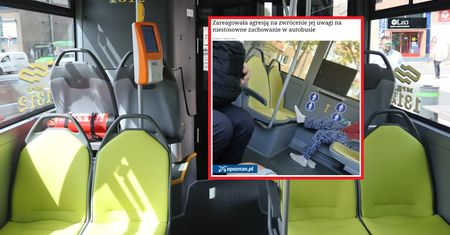 Starsza pani położyła nogi na siedzeniu. Agresywna reakcja