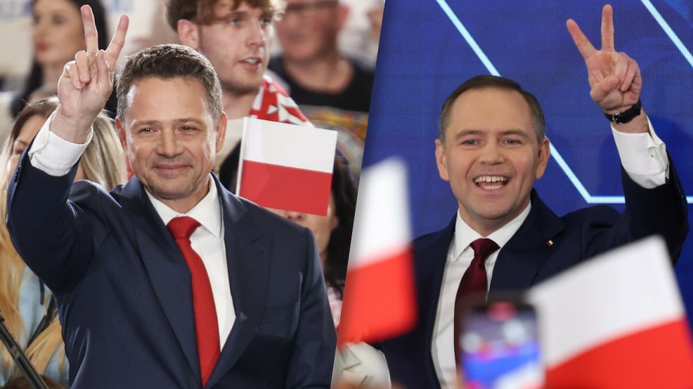 Rafał Trzaskowski i Karol Nawrockiw trakcie wieczoru wyborczego 