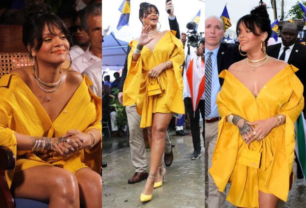 Rihanna cała na żółto cieszy się z ulicy swojego imienia