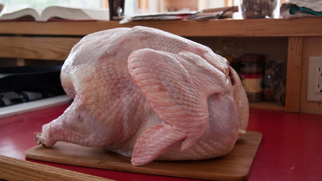 Surowy korpus z indyka ze skórą w roztworze