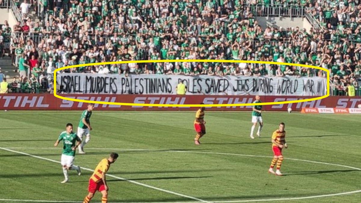 Twitter / x.com/m_lawrynowicz / Na zdjęciu: baner na meczu Radomiak - Jagiellonia