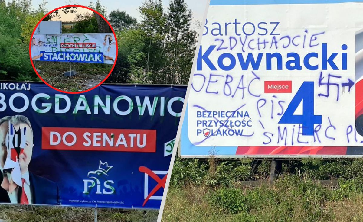 Zniszczone banery Bartosza Kownackiego i Mikołaja Bogdanowicza