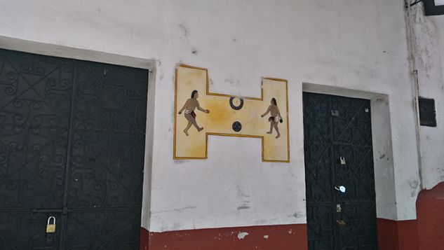 Malowidło przedstawiające prekursorów piłki w jednym z meksykańskich miasteczek. Źródło: Mateusz Szutkowski/RetroFutbol