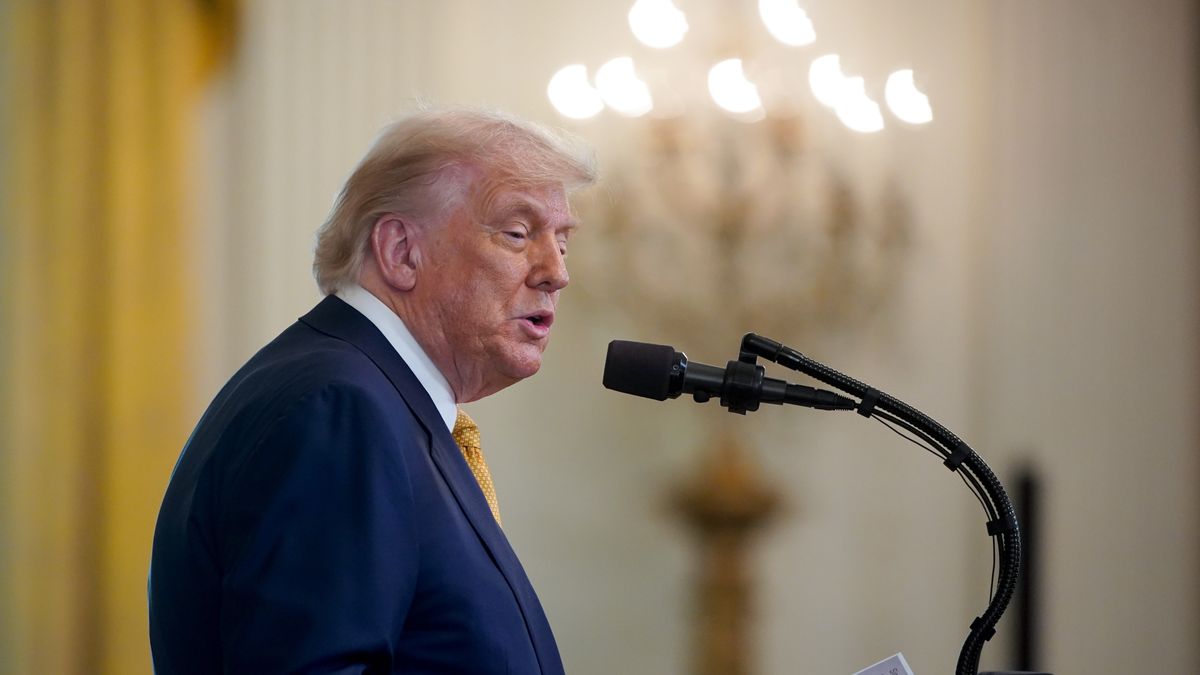 US President Donald Trump speaks during a bill signing ceremony in the East Room of the White House in Washington, DC, US, on Wednesday, July 16, 2025. Trump signed legislation that strengthens criminal penalties for fentanyl, hailing it as a "historic step toward justice" in his latest effort to address the public health crisis spurred by the deadly drug. Photographer: Al Drago/Bloomberg via Getty Images