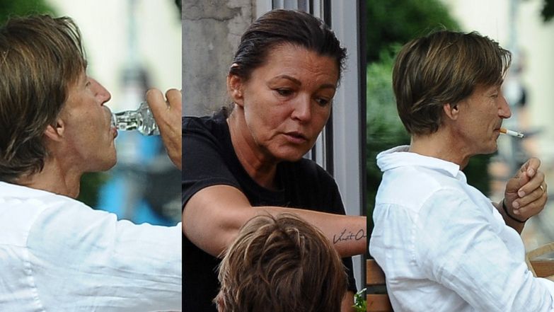 Ilona Felicjańska i Paul Montana piją piwo na balkonie