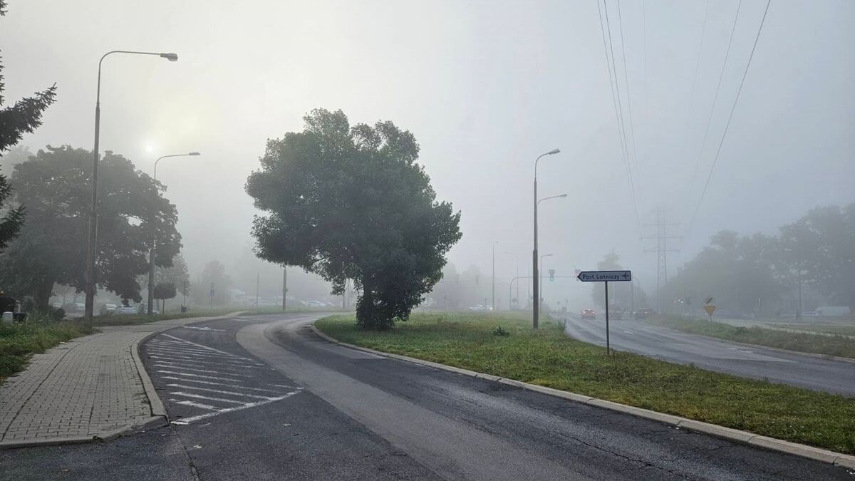 Słońce skryte za poranną mgłą