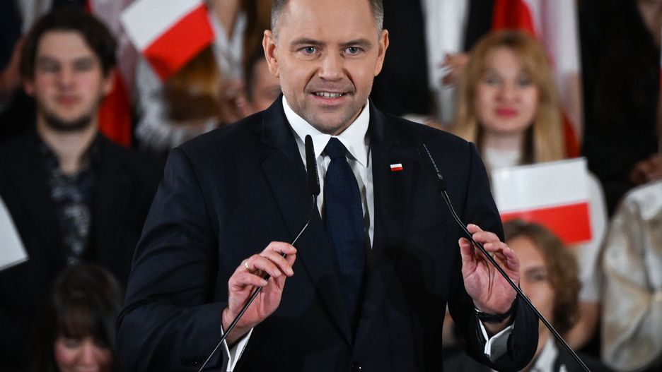 KRAKOW, POLAND - NOVEMBER 24:
Karol Nawrocki, the Law and Justice party's candidate for the 2025 presidential election, addresses his supporters after his nominatio, on November 24, 2024, in Krakow, Poland.
The announcement came one day after the governing Civic Platform party nominated Rafal Trzaskowski as its candidate in the primaries. (Photo by Artur Widak/NurPhoto via Getty Images)