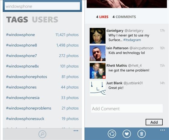 Itsdagram WP8 tagi komentarze