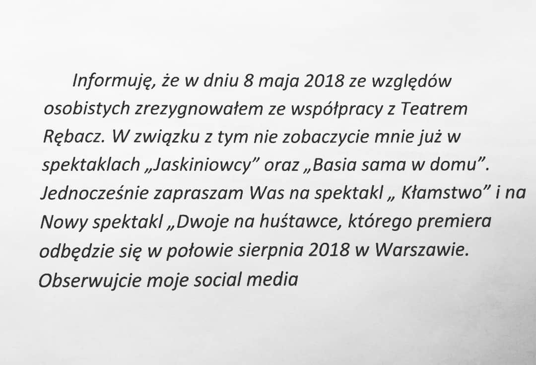 Mikołaj Roznerski zrezygnował z roli