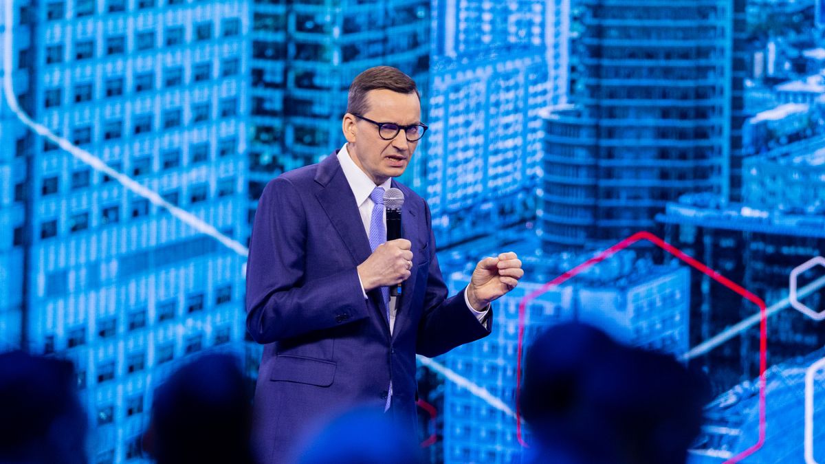 Mateusz Morawiecki  Prime Minister of Poland during program convention  party Law and Justice in Warsaw, Poland, on May 13, 2023
NO SALES POLAND (Photo by Andrzej Iwanczuk/NurPhoto via Getty Images)