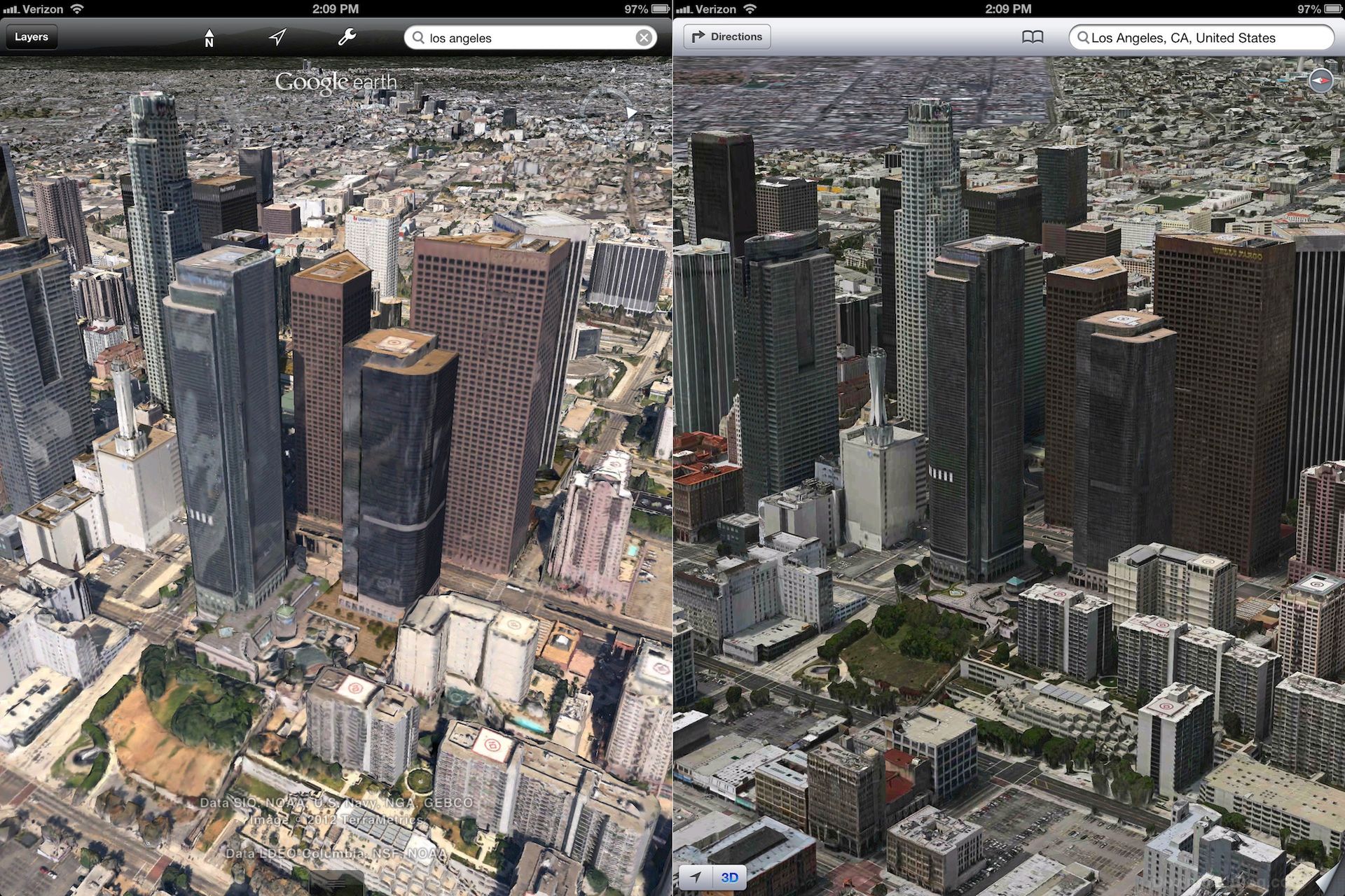 Starcie gigantów - porównanie map 3D Google'a i Apple'a 3