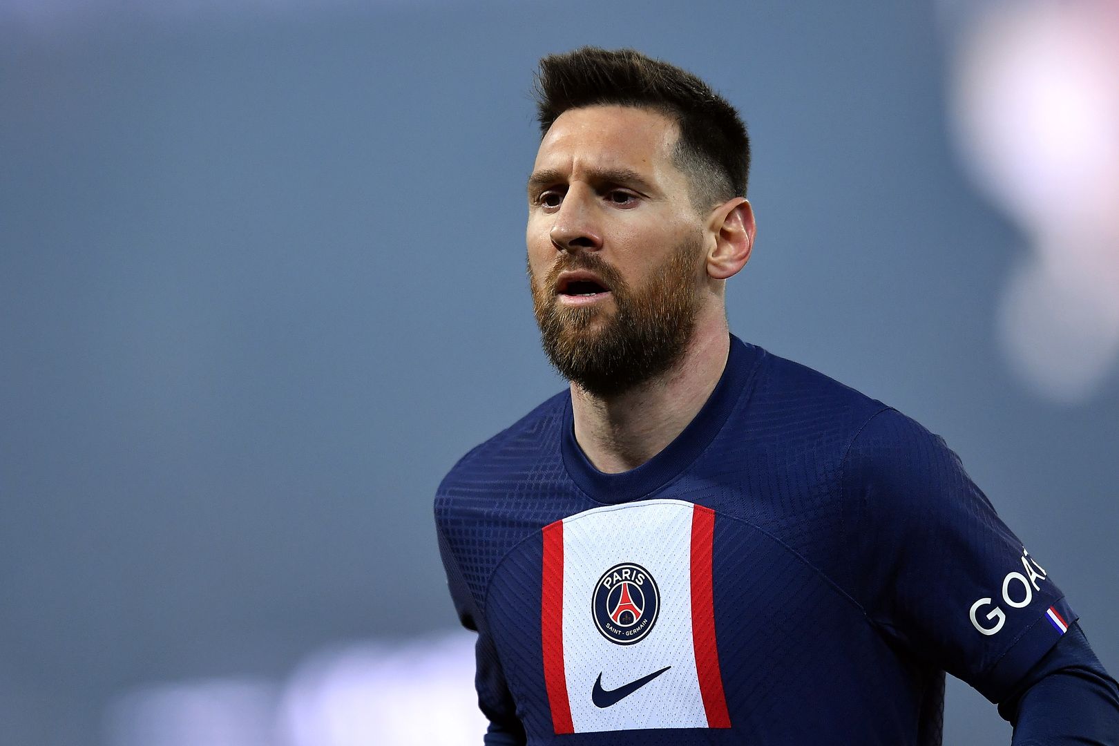 PARIS, FRANCE - APRIL 02: Leo Messi of Paris Saint Germain looks on during the Ligue 1 match between Paris Saint-Germain and Olympique Lyon at Parc des Princes on April 02, 2023 in Paris, France. (Photo by Aurelien Meunier - PSG/PSG via Getty Images)