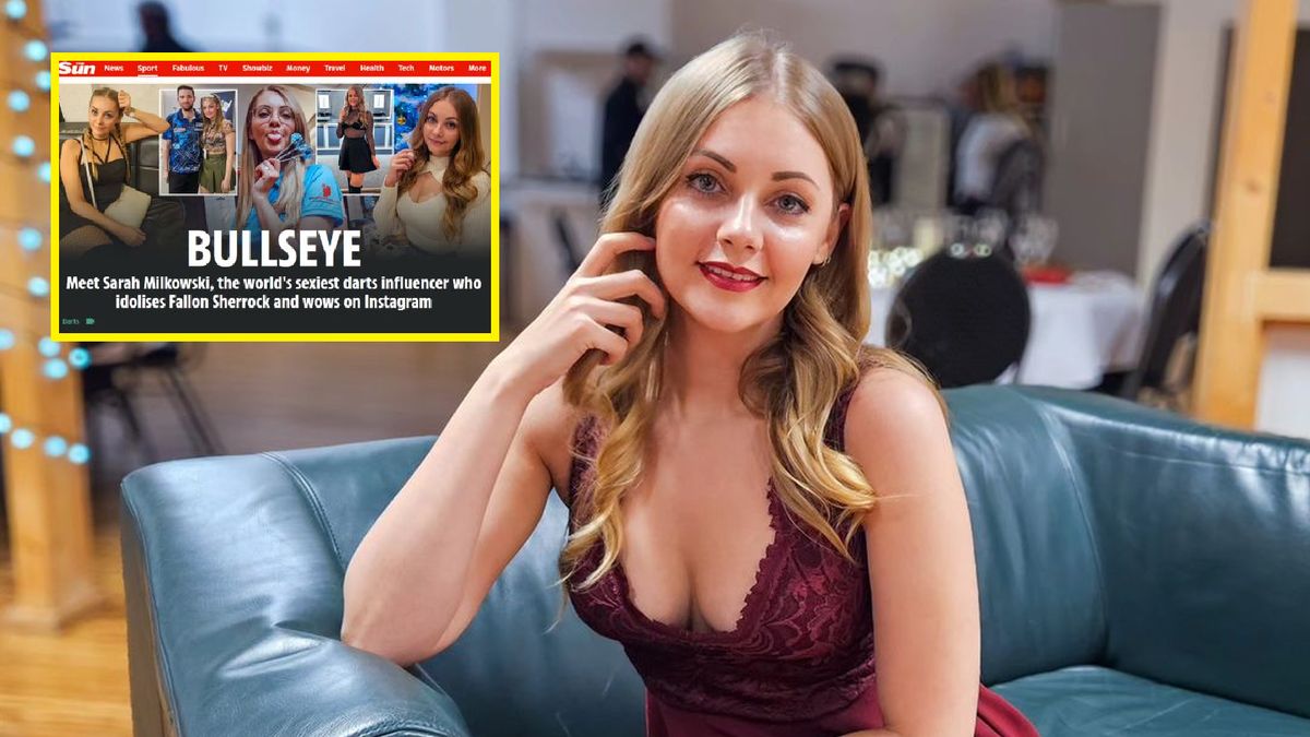 Na zdjęciu Sarah Milkowski. W ramce okładka The Sun